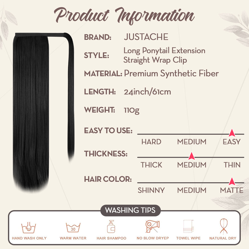Justache Long Ponytail Extension Straight Wrap Clip